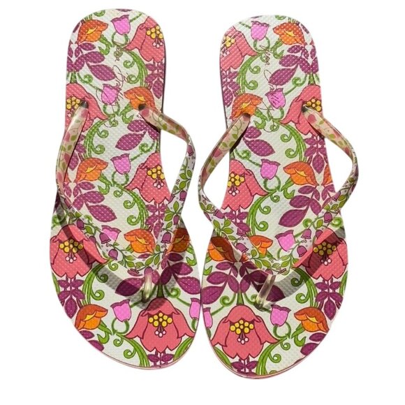 Vera Bradley Lilli Bell Floral Flip Flops Size 10 Pink & White Multicolor Design - Picture 3 of 11